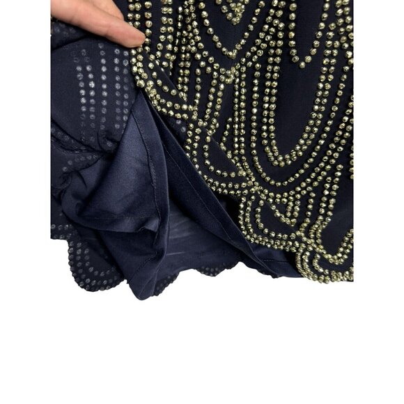 Betsy & Adam‎ Navy Blue Beaded Flapper Dress Cocktail Wedding Guest Size 10 - Picture 8 of 11